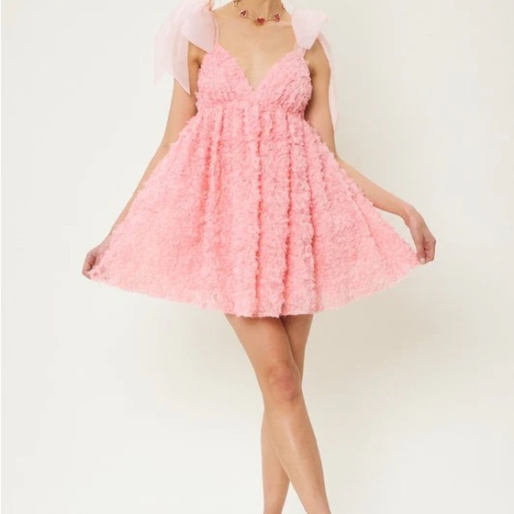 Pink Textured Babydoll Mini Dress